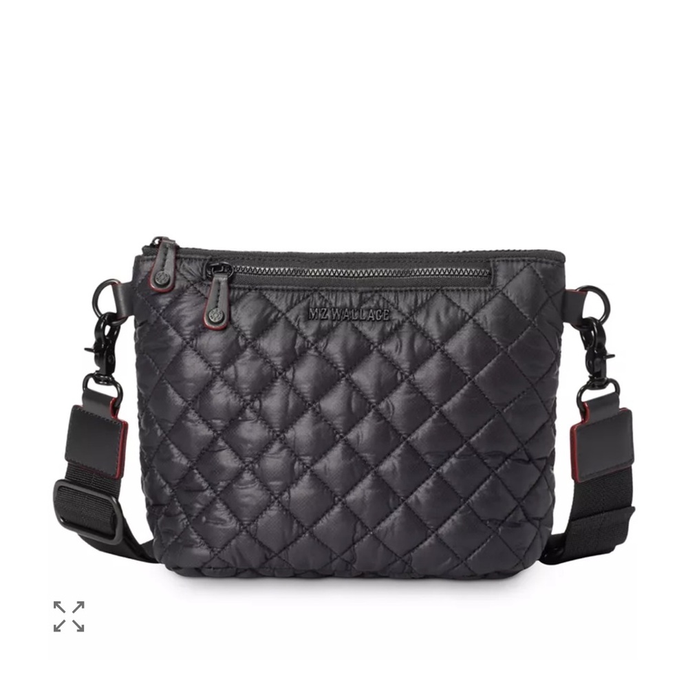 MZ Wallace Quilted Crossbody in Black with Red Trim